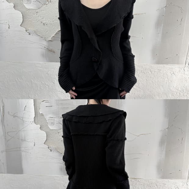 black frill knit cardigan