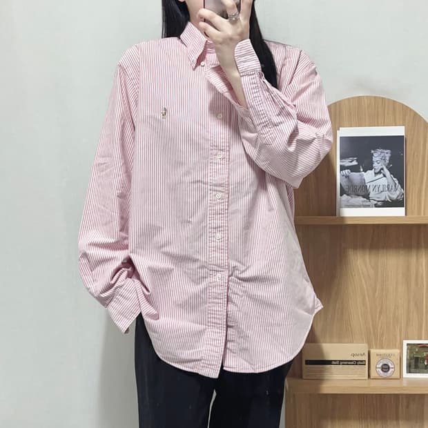 [정품] 폴로 핑크 / 멀티포니 스트라이프 오버핏 셔츠 [ 42-84 ]
