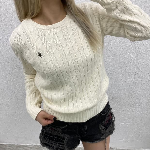 폴로 랄프로렌 브라운포니 아이보리 꽈배기 니트 M