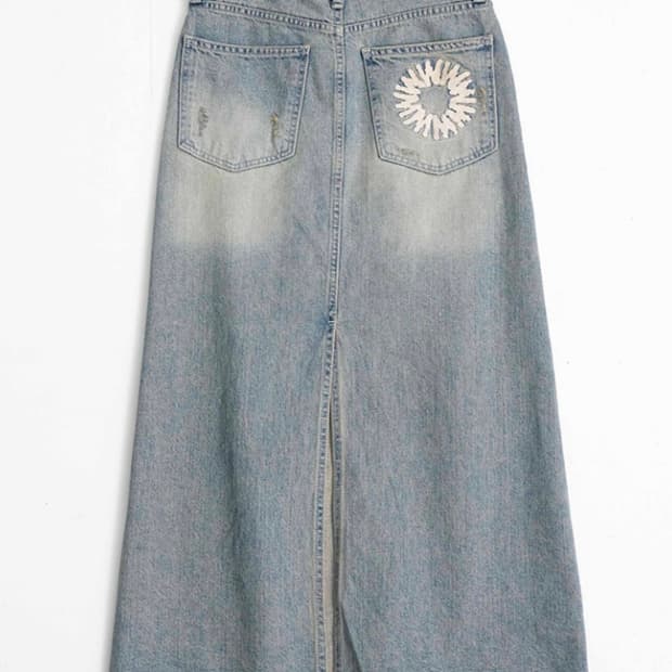 [999 휴머니티] 컷팅 엣지 풀 랭스 데님 스커트 (빈티지 블루)