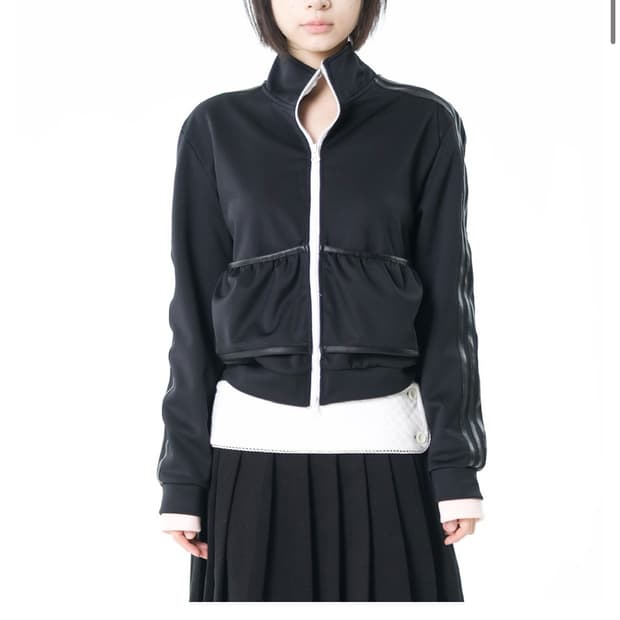 오스하이 넥 코르셋 져지 집업 - 블랙