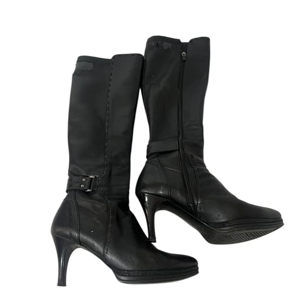 Vintage 블랙 가죽 하이힐 롱부츠 245