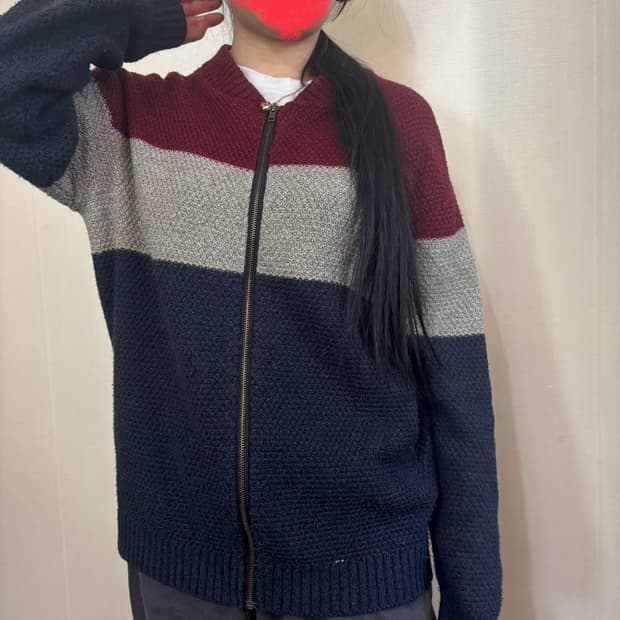 단가라 니트 집업 가디건