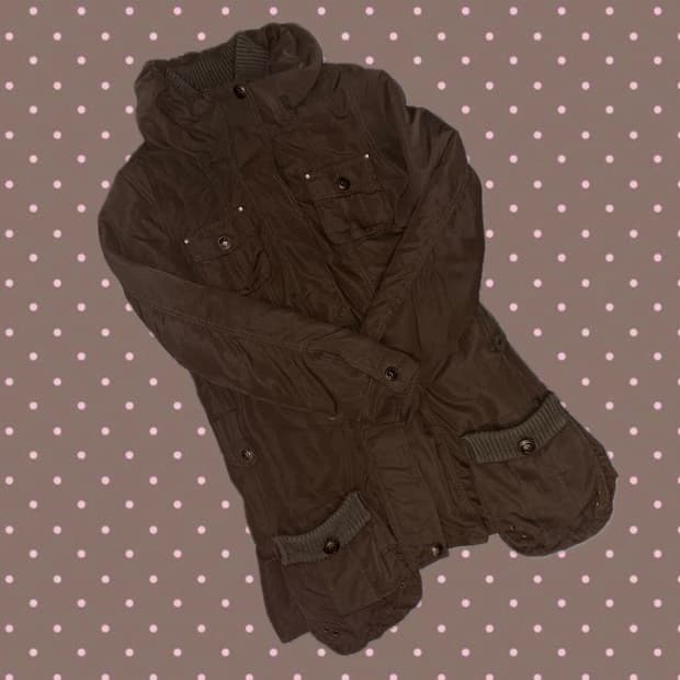 빈티지 y2k 라떼갸루 초코 단추 브라운 셔링 집업 