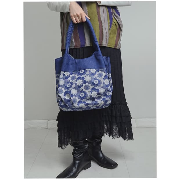 플로럴 데님 숄더백