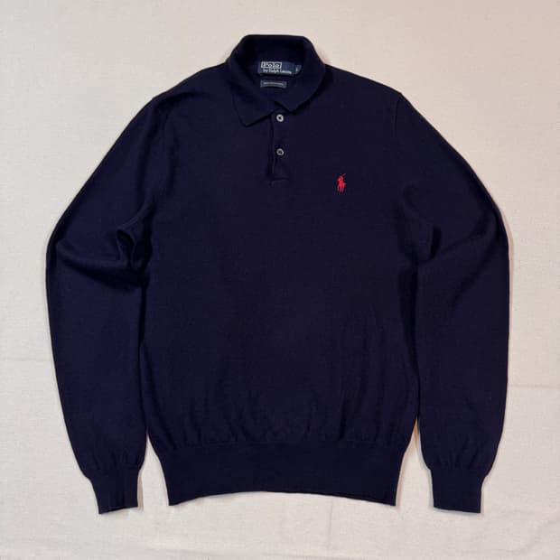 L) 폴로 랄프로렌 메리노 울 긴팔 카라 니트 네이비
