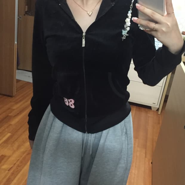 Pink 벨벳 후드집업