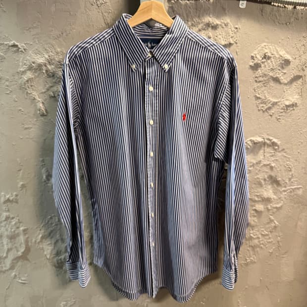 폴로 랄프로렌 커스텀핏 스트라이프 셔츠 네이비 화이트 L