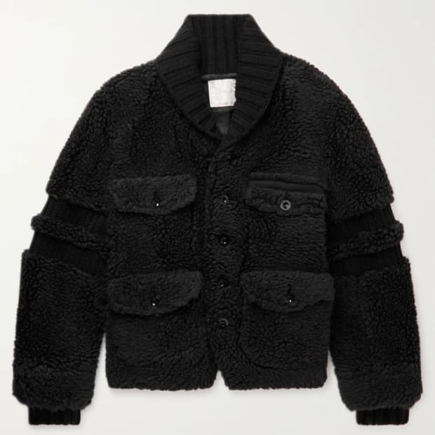 사카이 페이크 쉬어링 리브드 울 바시티 자켓