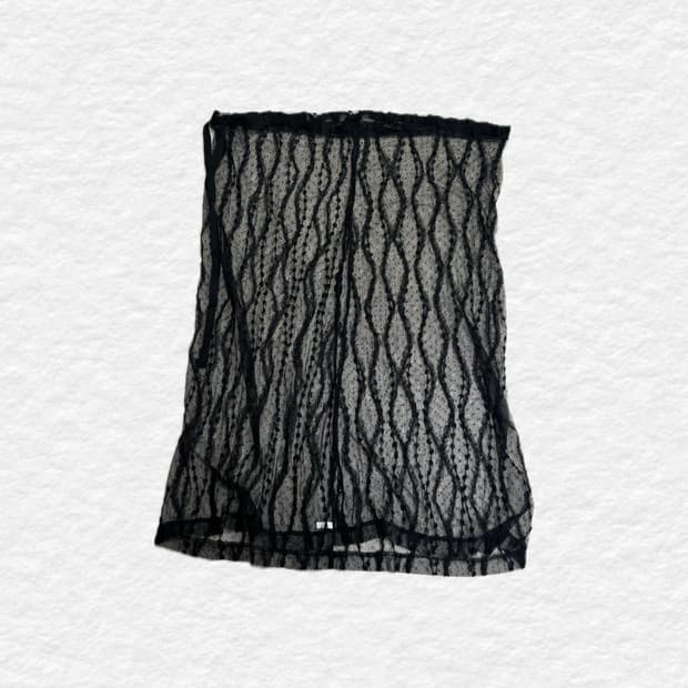 레이스 레이어드 리본 랩 롱 스커트 - 블랙