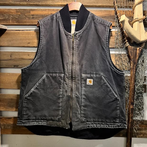[L]칼하트 USA 빈티지 워싱 블랙 캔버스 워크 베스트