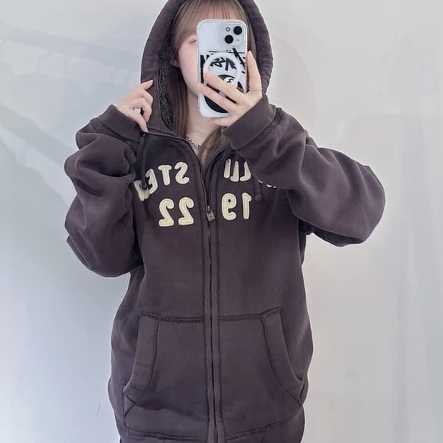 홀리스터 브라운 헤비스웻 양털 후드집업