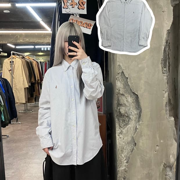 폴로 랄프로렌 스트라이프 셔츠 스카이블루 L  #csz3456 