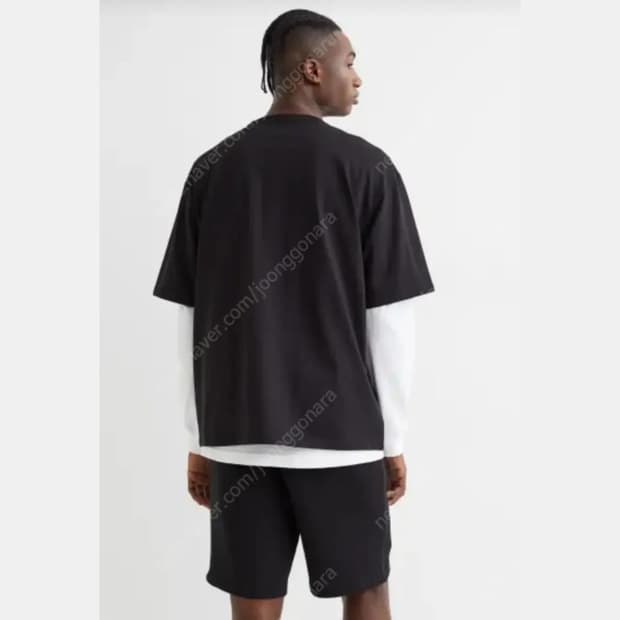 (체감105) H&M 흐앤므 쿨맥스 릴렉스핏 블랙 반팔 티셔츠 hm