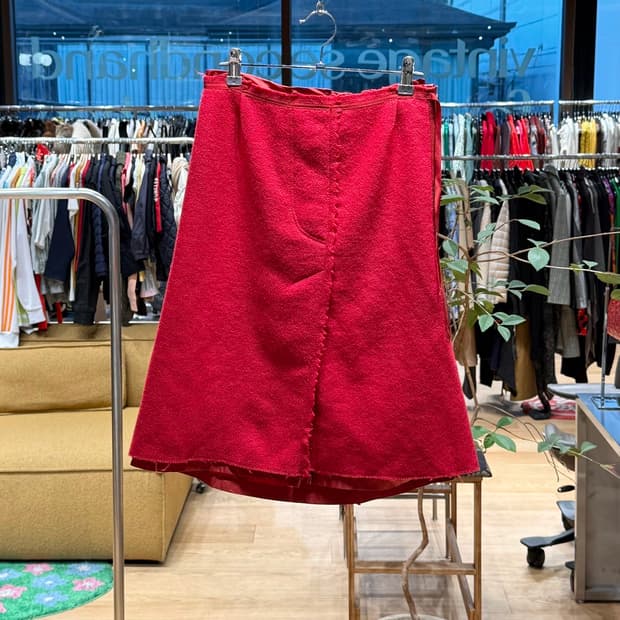 프라다 레드 라나울 미디스커트 