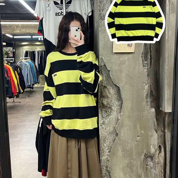 디스이즈네버뎃 스트라이프 맨투맨 옐로우 XL #csz2237