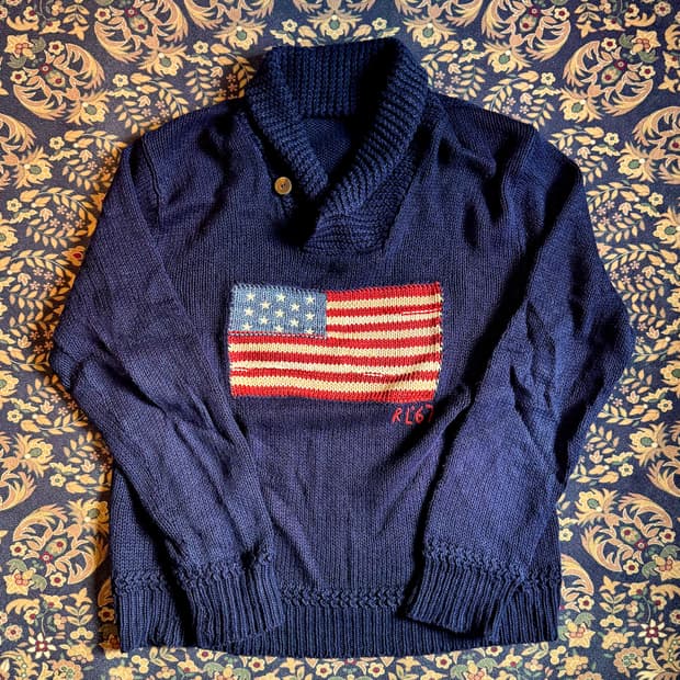 폴로 숄카라 성조기 니트