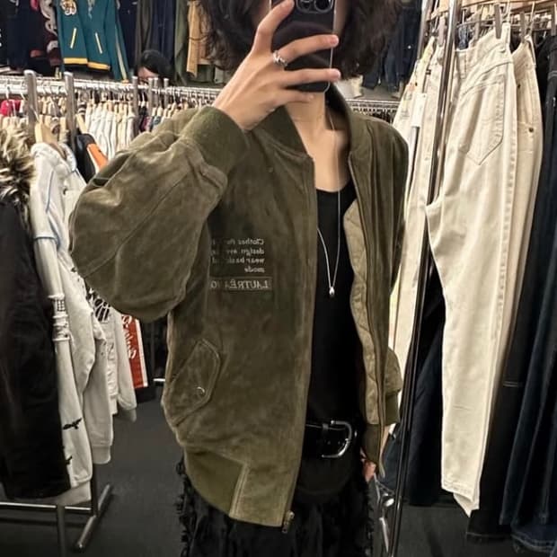 OS)로트레아몽 빈티지 스웨이드 MA-1 블루종 자켓