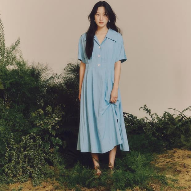 (크림색상 판매)온앤온 오픈카라 셔츠형 턱 원피스 55사이즈