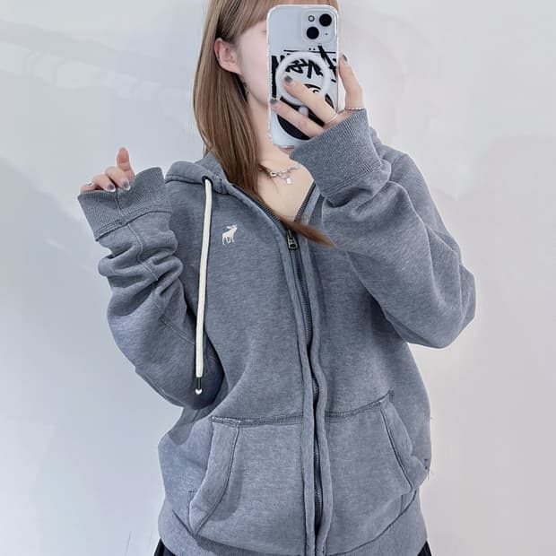 아베크롬비 자수로고 그레이 후드집업