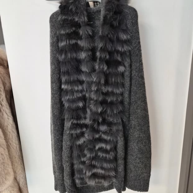 ADD by NICE CLAUP 리얼 폭스&래빗 퍼 후드 롱 가디건