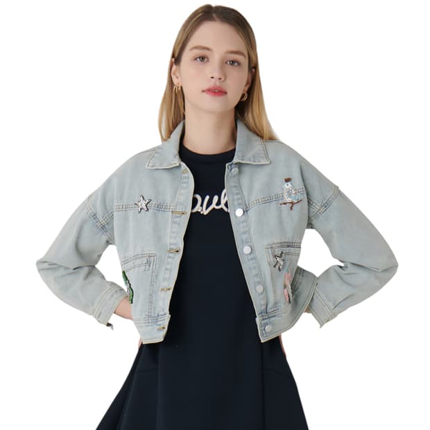 사틴 와펜 자수 데님자켓 55(FREE) | 여유핏 | S211N104A