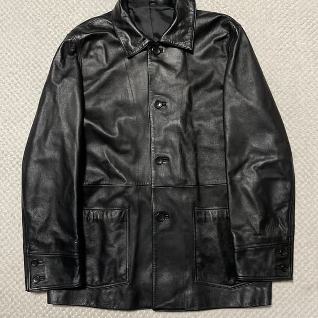 웨스턴 무드 램스킨 양가죽 4버튼 레더 카 코트