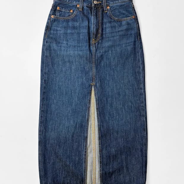 리바이스 프리미엄 중청 워싱 빅 E탭 데님 롱 스커트 PN5355