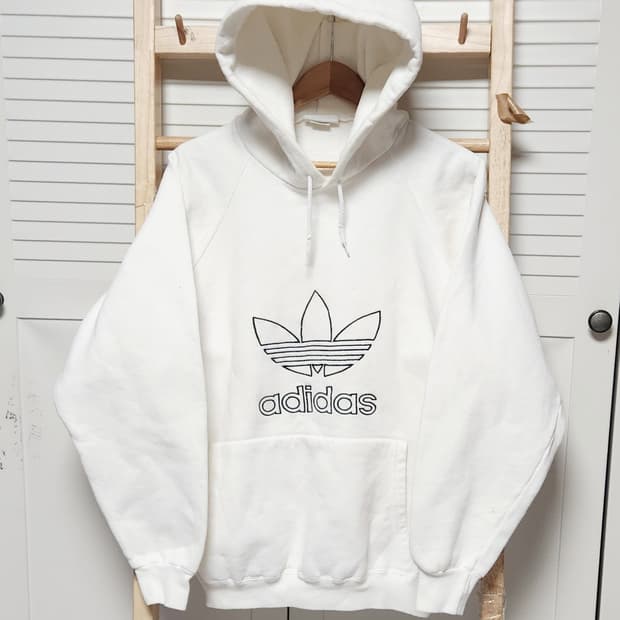 L 아디다스 90s 빅로고 오버핏 아이보리x화이트 후드티