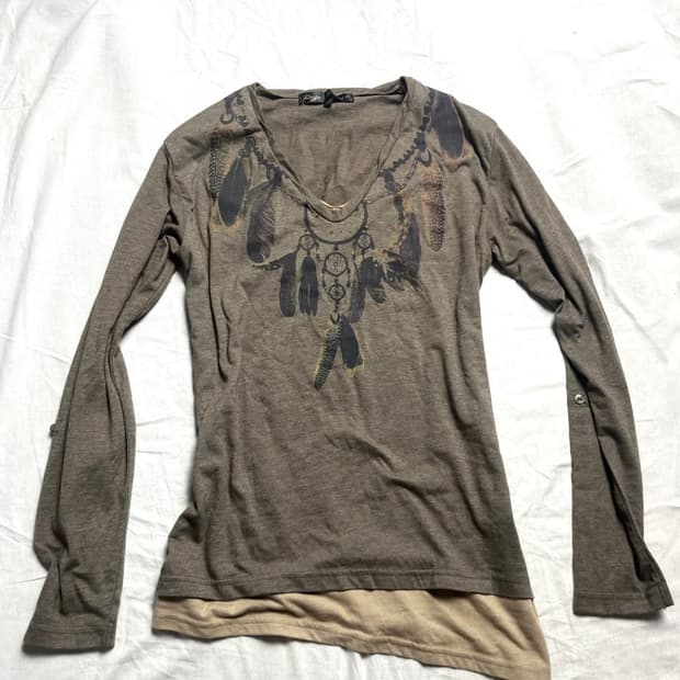 Vkei mood feather print long sleeve