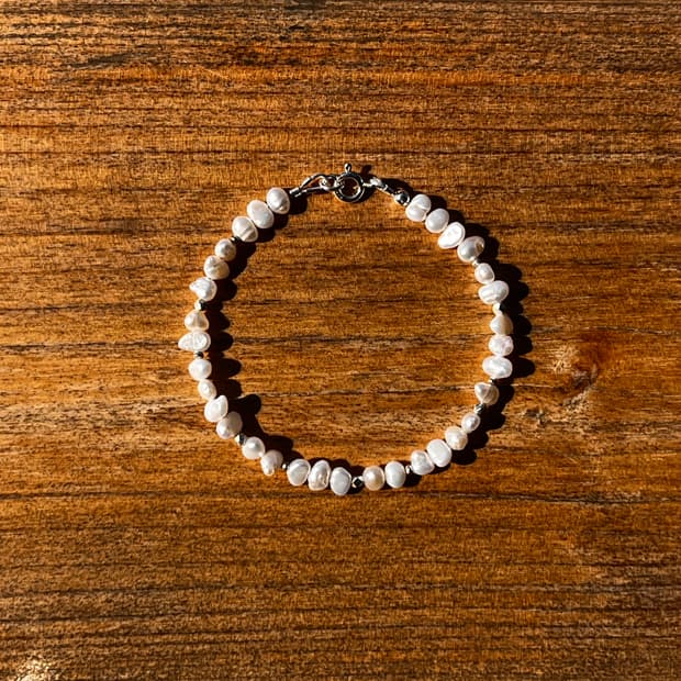 실버 진주 비즈 팔찌 인디언주얼리 네이티브아메리칸