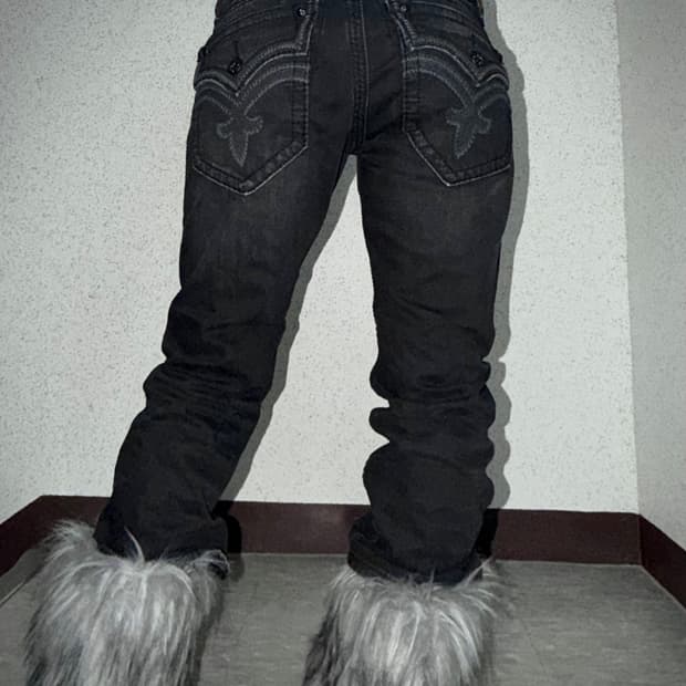 Rock Revival 와이드 핏 블랙 데님