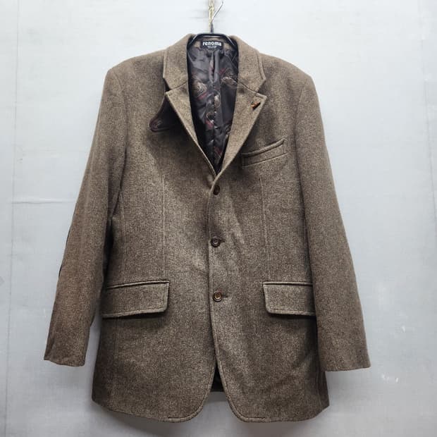 레노마옴므 헤링본패턴 울 엘보패치 블레이저 L