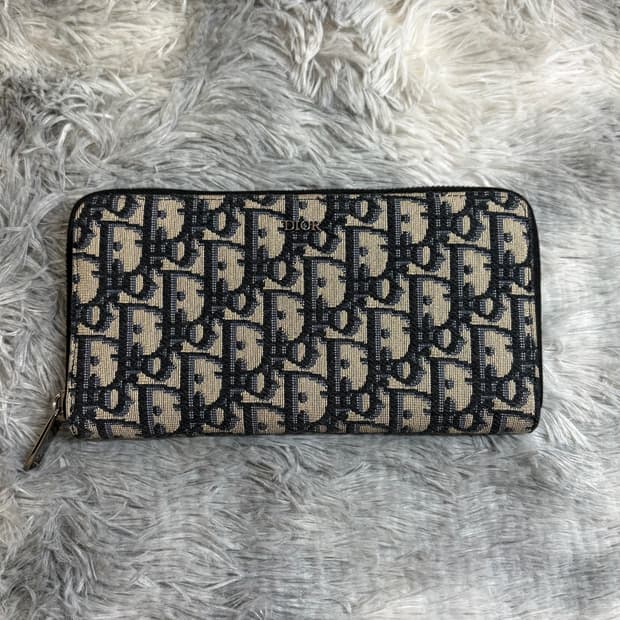 디올 오블리크 지퍼돌이 장지갑 베이지