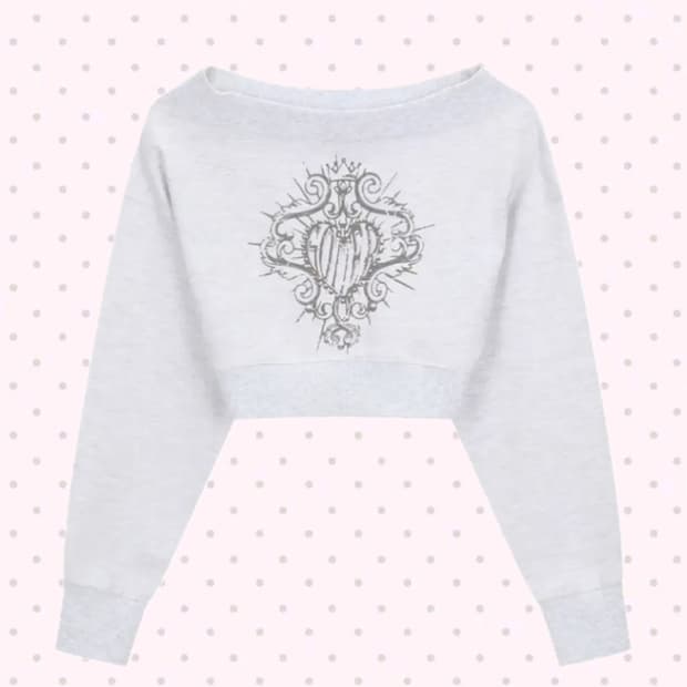 가터갤러리 오프숄더 스윗 크롭탑 그레이