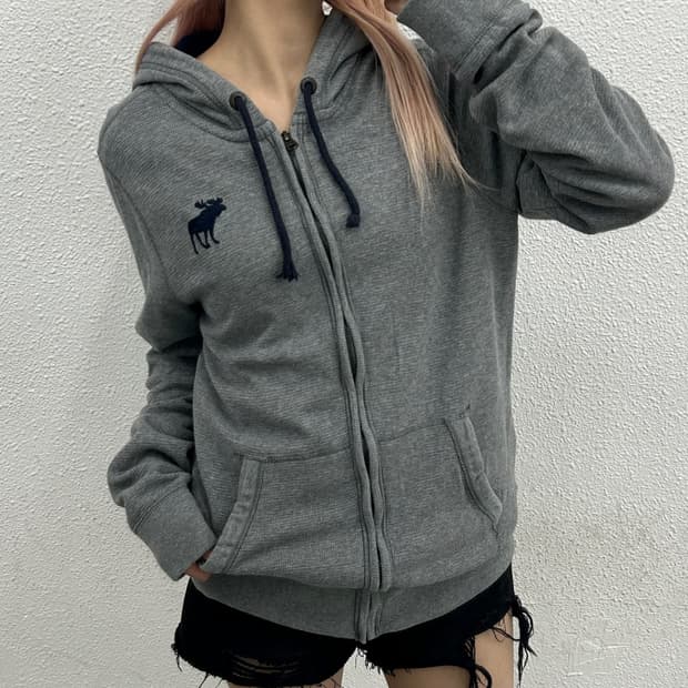 아베크롬비 순록 그레이 와플 후드집업 2XL