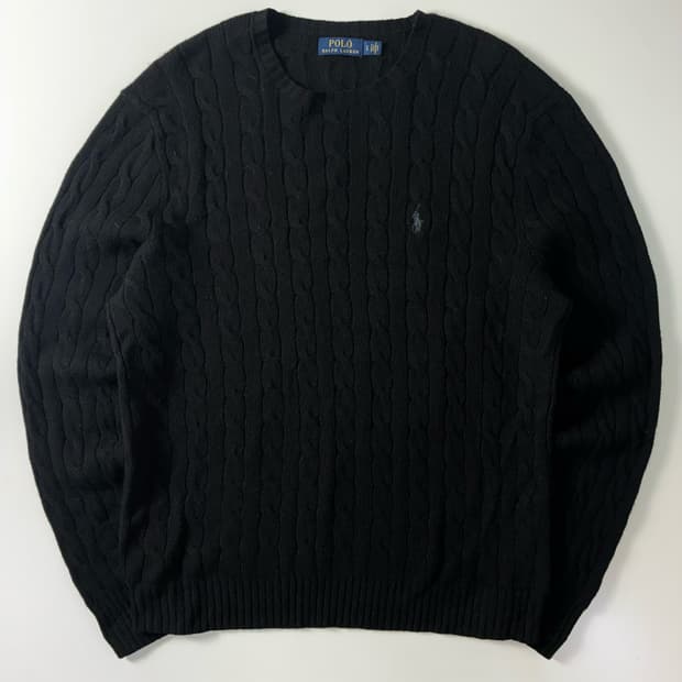 Polo  폴로 랄프로렌 자수 울 블랙 꽈배기 니트 