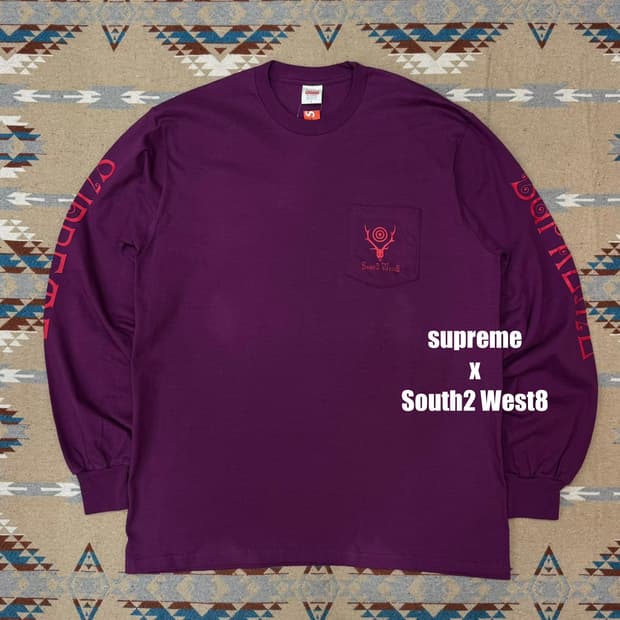 [L] 슈프림 x 사우스2 웨스트8 롱슬리브 포켓 티셔츠 퍼플