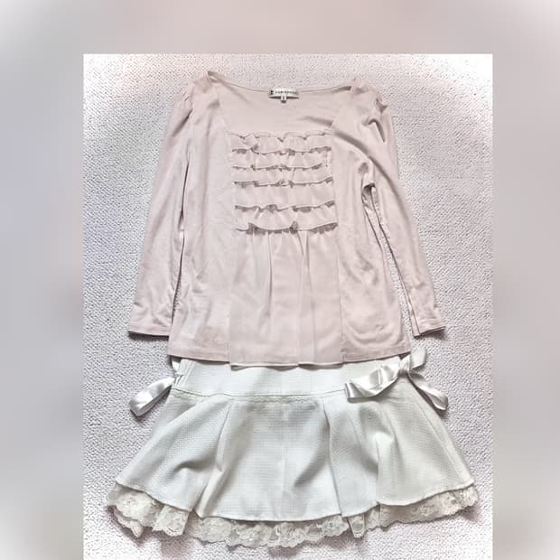 히메갸루 일본 빈티지 큐롯 + 복숭아 로걀탑 세트 / 리즈리사 엑시즈팜