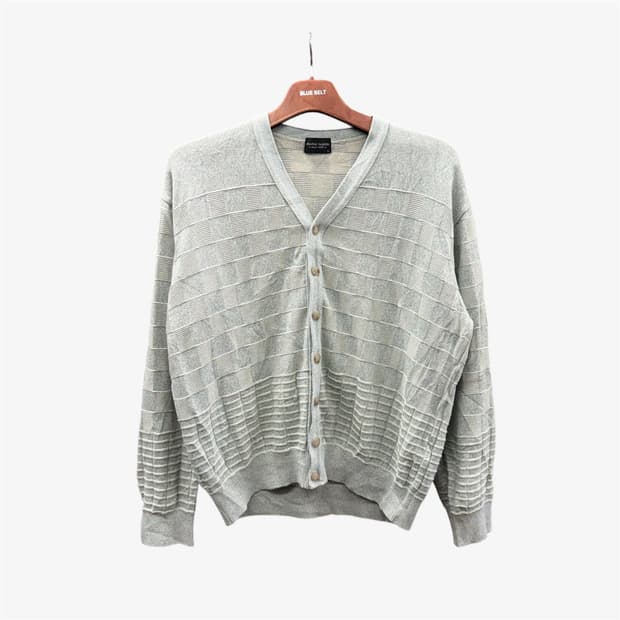 JPN VINTAGE V넥 가디건 엠보싱 라인 리버스 블록 패턴 디테일