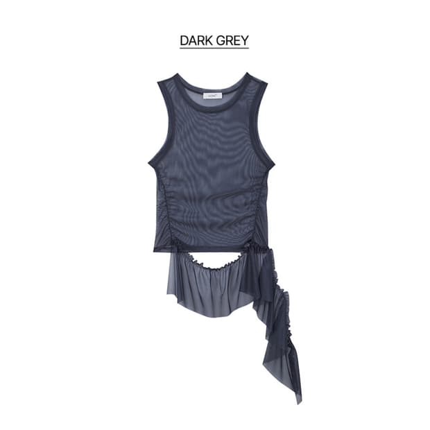 LCDC TM 메쉬 프릴 슬리브리스 탑