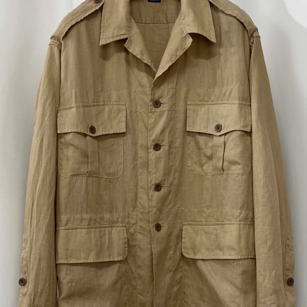 폴로 랄프로렌 QR 탄베이지 린넨 유틸리티 사파리 자켓