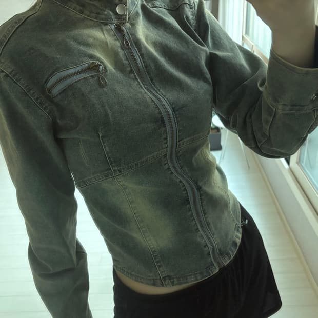 다크 슬림핏 데님자켓