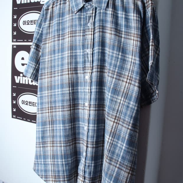 (L-2XL) 스탠다드에러 반팔 카라 티셔츠 셔츠 남방-H3H33796