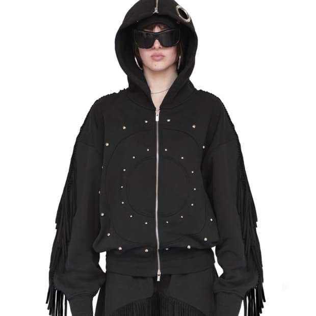 키묘NOMAD OPEN CAPE HOODED JACKET IN BLACK