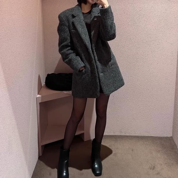 Mais 마이스 헤어리 알파카 블렌드 싱글 코트 차콜