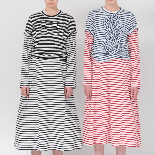 Ruffle Motif Stripe Half T
