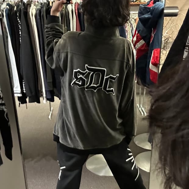 3XL)스눕독 빈티지 그레이 벨벳 집업