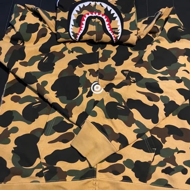 베이프 샤크 후드집업 옐로우 황계 L 라지 BAPE YELLOW