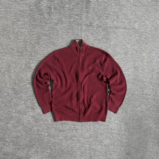 tommy hilfiger 버건디 코튼 스웨트 집업